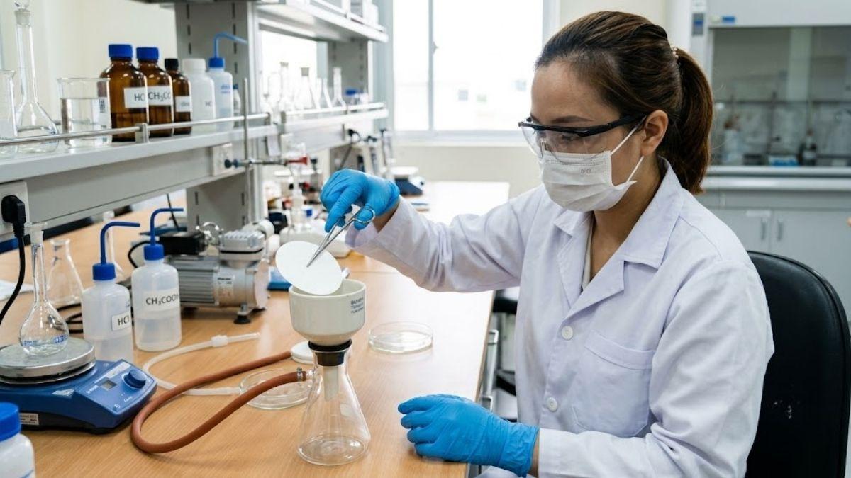 Bảo quản giấy lọc trong bình hút ẩm thủy tinh