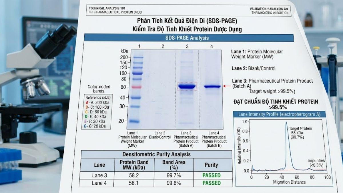Bản đồ phân tích kết quả điện di kiểm tra độ tinh khiết protein dược dụng