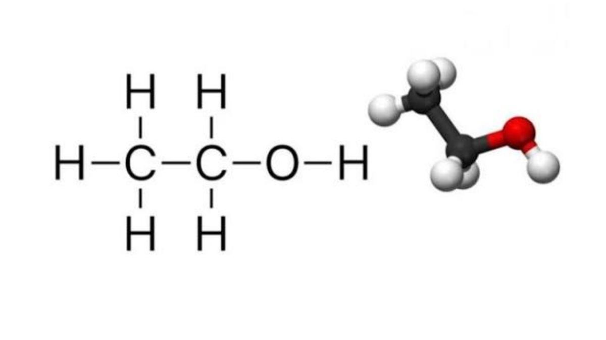Cấu trúc phân tử 3D của Ancol Etylic (C2H5OH) thể hiện nhóm Hydroxyl -OH và nhóm Etyl