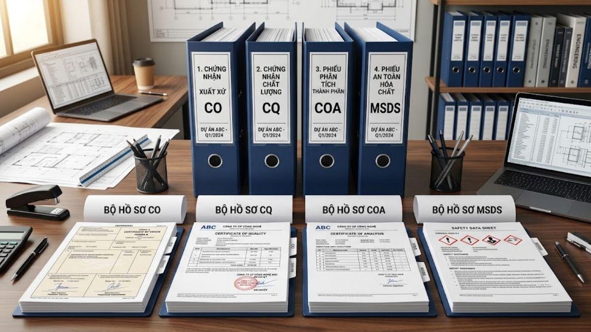 Bộ hồ sơ tài liệu kỹ thuật CO CQ COA MSDS được sắp xếp chuẩn hóa chỉnh chu