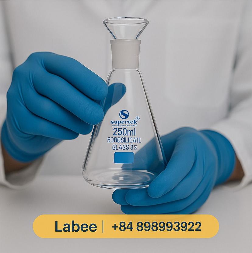 Bình tam giác iốt (iodine), cổ mài 24/29, có nút mài - SUPERTEK - ảnh 2
