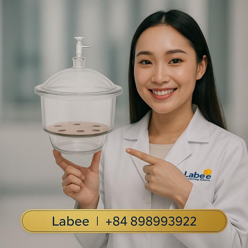 Bình hút ẩm có vòi Desiccator, Vacuum Neutral Glass With Porcelain Plate - Supertek - ảnh 1