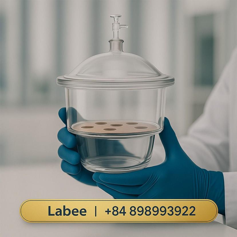 Bình hút ẩm có vòi Desiccator, Vacuum Neutral Glass With Porcelain Plate - Supertek - ảnh 2