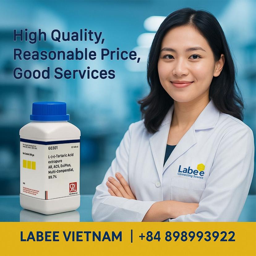 Hóa chất L-(+)-Tartaric Acid extrapure AR, ACS, ExiPlus, Multi-Compendial, 99.7% - SRL - ảnh 1