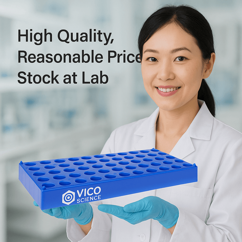Giá đựng lọ nhựa PP, 50 vị trí cho lọ 2mL, màu xanh dương - VICO SCIENCE - ảnh 1