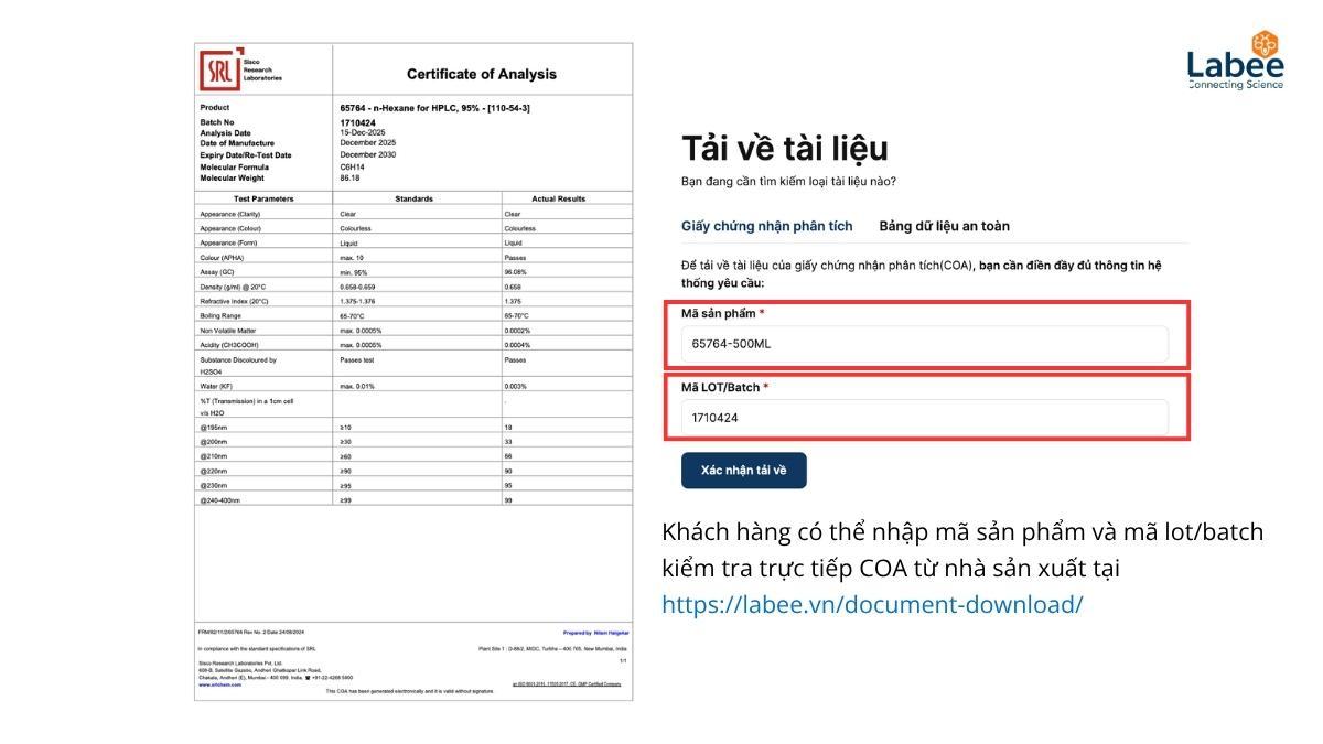 giao diện tính năng tìm kiếm theo số CAS và so sánh sản phẩm thông minh trên website Labee.vn