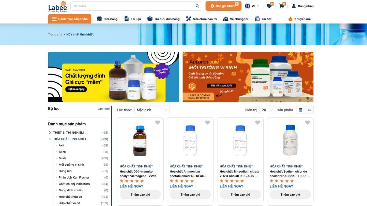 Giao diện màn hình nền tảng e-commerce Labee.vn thể hiện tính năng so sánh giá và tải COA và thêm chú thích