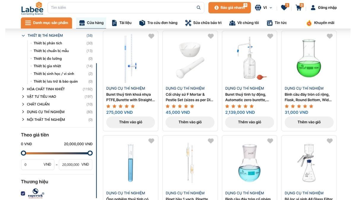 Hệ thống dụng cụ thủy tinh Supertek chính hãng phân phối tại Labee