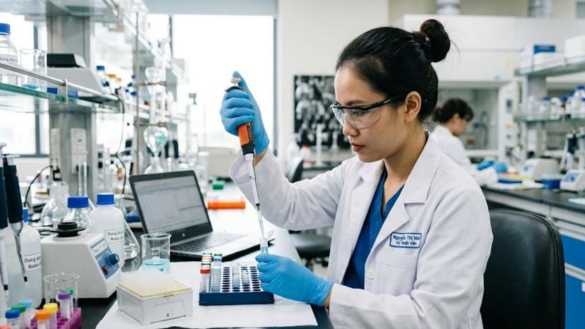 Kỹ thuật viên vận hành hệ thống HPLC phân tích mẫu dược phẩm tại phòng Lab chuẩn GMP-WHO