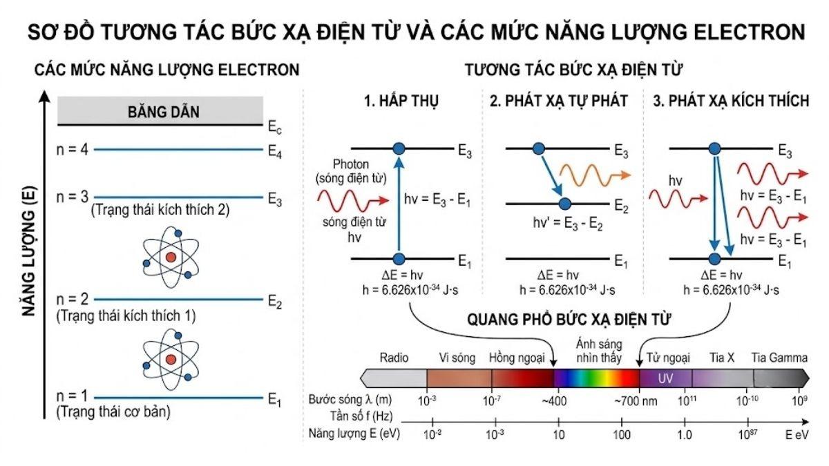 Sơ đồ khối quy trình truyền sáng từ nguồn sáng qua bộ đơn sắc, cuvette và detector