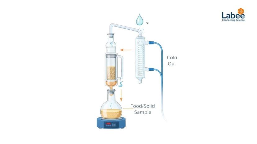 Hệ thống chiết béo Soxhlet sử dụng bình cầu và ống sinh hàn thủy tinh cùng dung môi tinh khiết