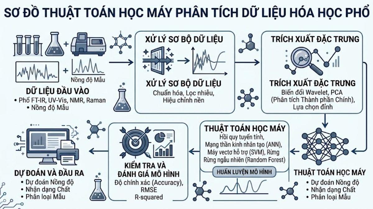 Sơ đồ thuật toán học máy phân tích dữ liệu hóa học phổ