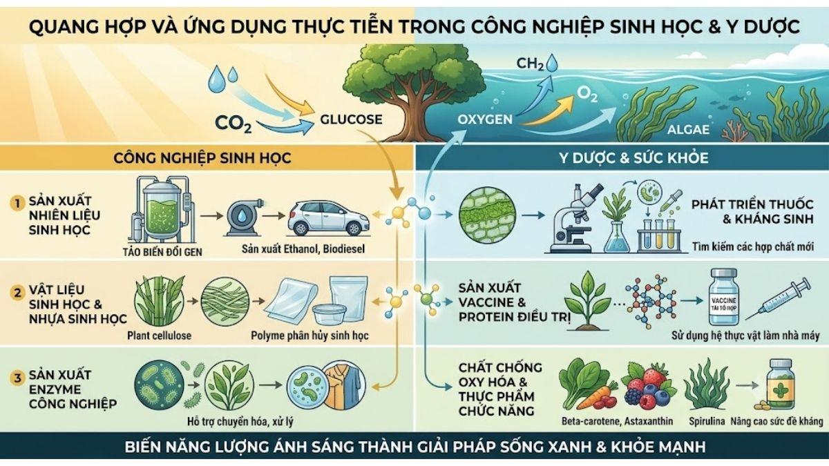 Ứng dụng thực tiễn của các sản phẩm quang hợp trong công nghiệp sinh học và y dược