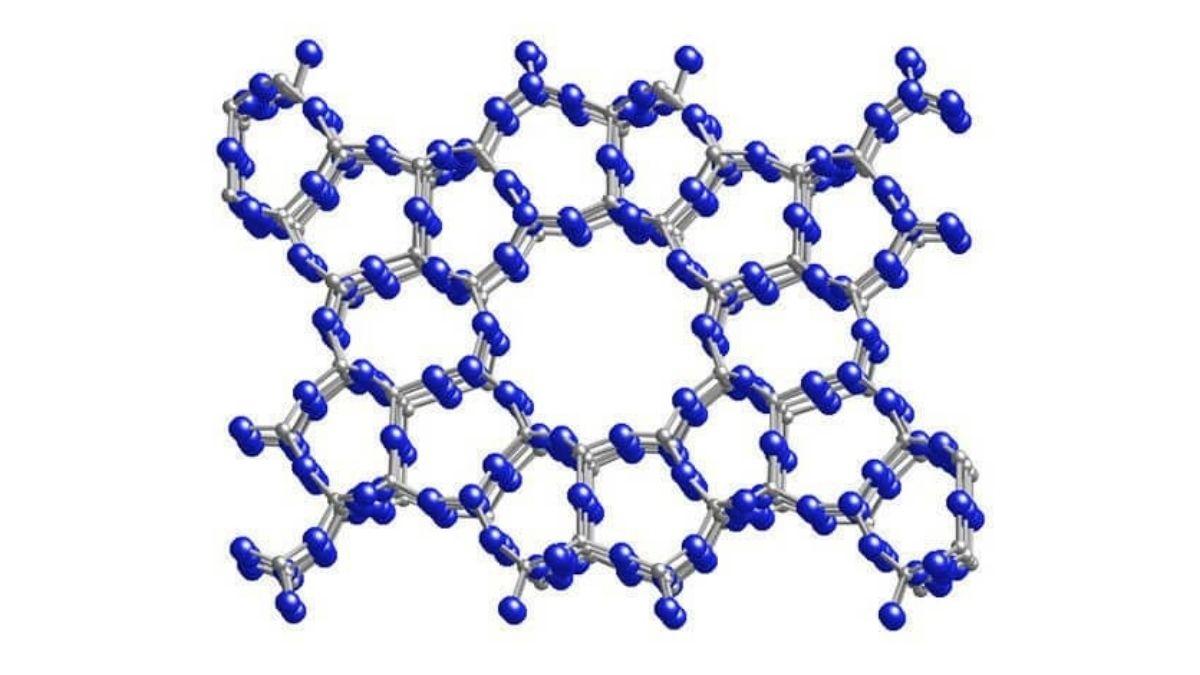 Mô hình cấu trúc không gian 3D thể hiện khung tinh thể xốp của Zeolite