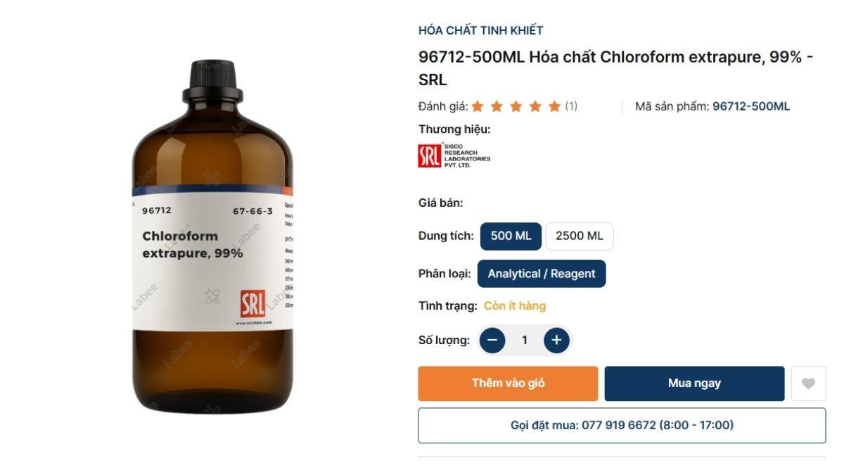 Chai hóa chất Chloroform tinh khiết phân tích chính hãng SRL tại kho hàng Labee