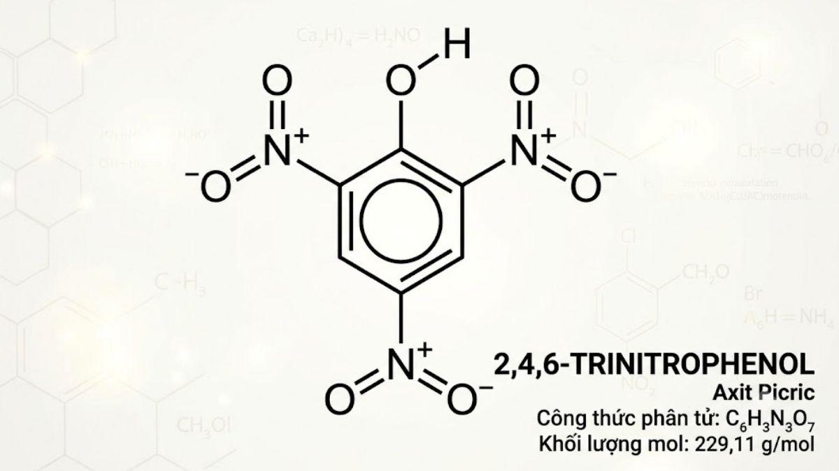 Công thức cấu tạo hóa học chi tiết của phân tử 2,4,6-Trinitrophenol