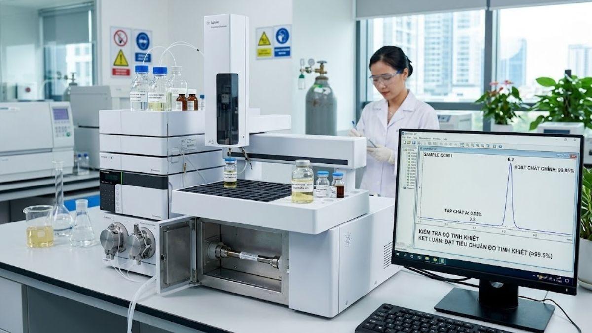 Hệ thống sắc ký lỏng HPLC kiểm tra độ tinh khiết sau quá trình thủy phân dược phẩm