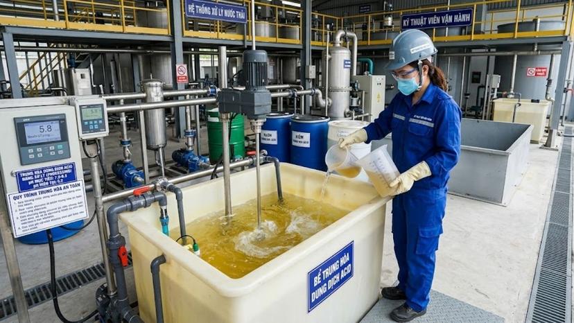 Quy trình trung hòa dung dịch acid thừa trước khi xả thải an toàn