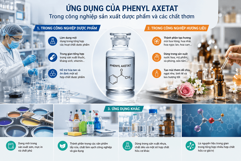 Ứng dụng của Phenyl Axetat trong công nghiệp sản xuất dược phẩm và các chất thơm