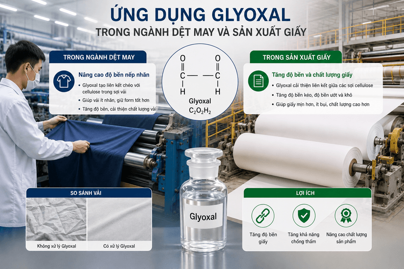 Ứng dụng Glyoxal trong ngành dệt may nâng cao độ bền nếp nhăn và sản xuất giấy