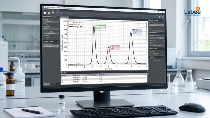 Đồ thị hiển thị đường cong phân tích tín hiệu trên phần mềm chuyên dụng Intelligent Software System của máy phân tích nguyên tố, cho thấy độ minh bạch và rõ ràng của phổ