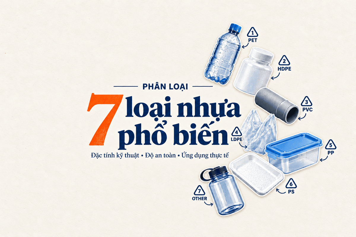 Biểu tượng 7 mã nhận diện nhựa RIC dạng hình tam giác nối đuôi nhau kèm số từ 1 đến 7